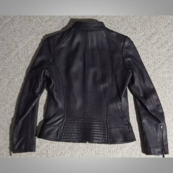 stunning! Michael Kors purple LEATHER jacket Coat size medium moto style - Picture 10 of 12